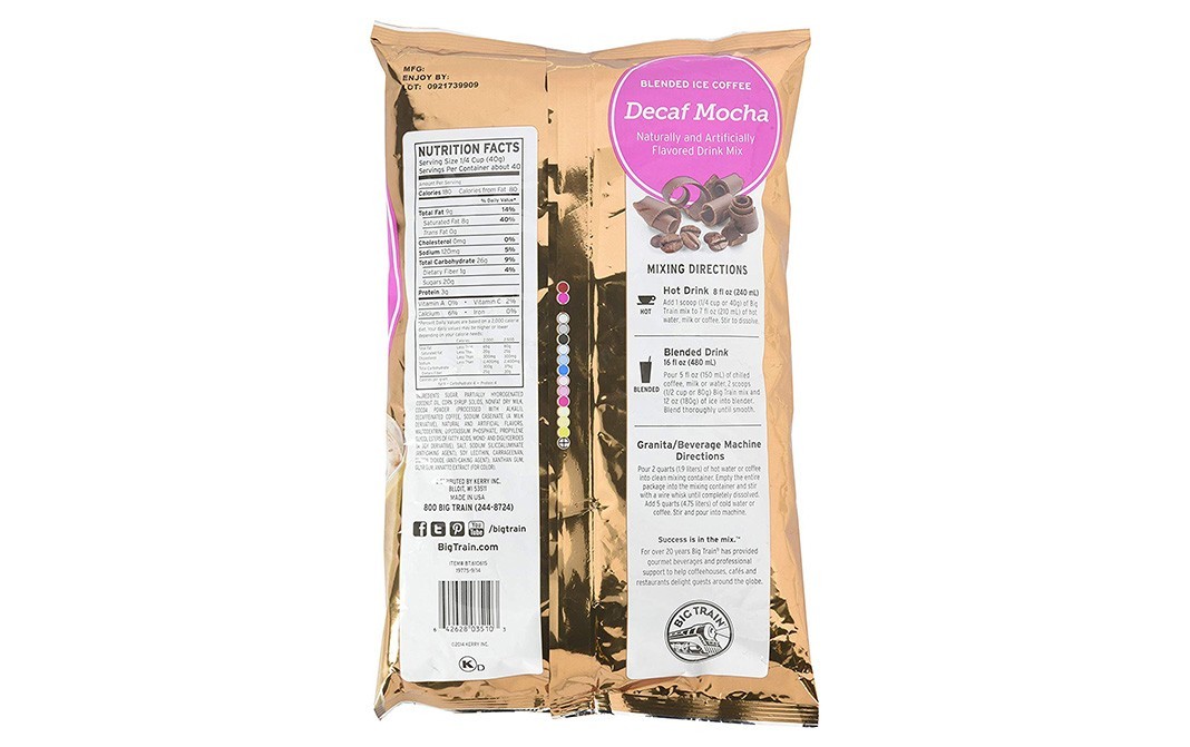 Big Train Blended Ice Coffee Decaf Mocha   Pack  1.59 kilogram